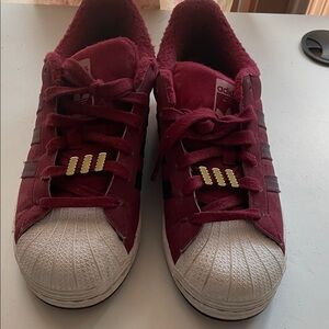 Adidas Maroon Superstar Sneakers with White Accents